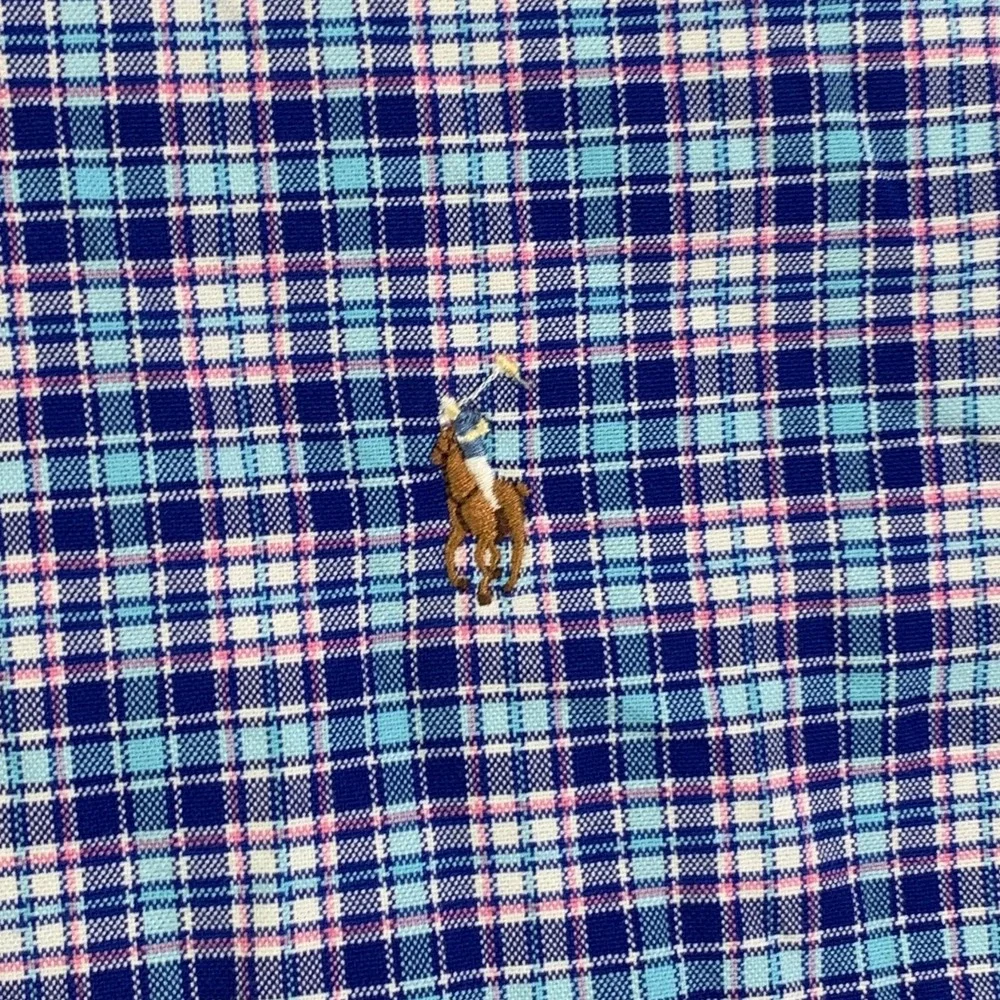 Polo Ralph Lauren Oxford Shirt Men 3XB Plaid Blue Short Sleeve Cotton Oversize
